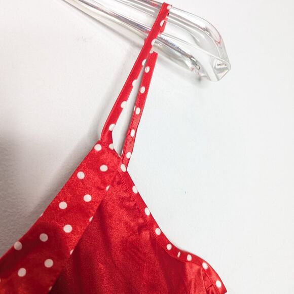 Body Drama Vintage 90's Red Satin Mini Slip Dress Polka Dot Collar Button Detail - Picture 9 of 9